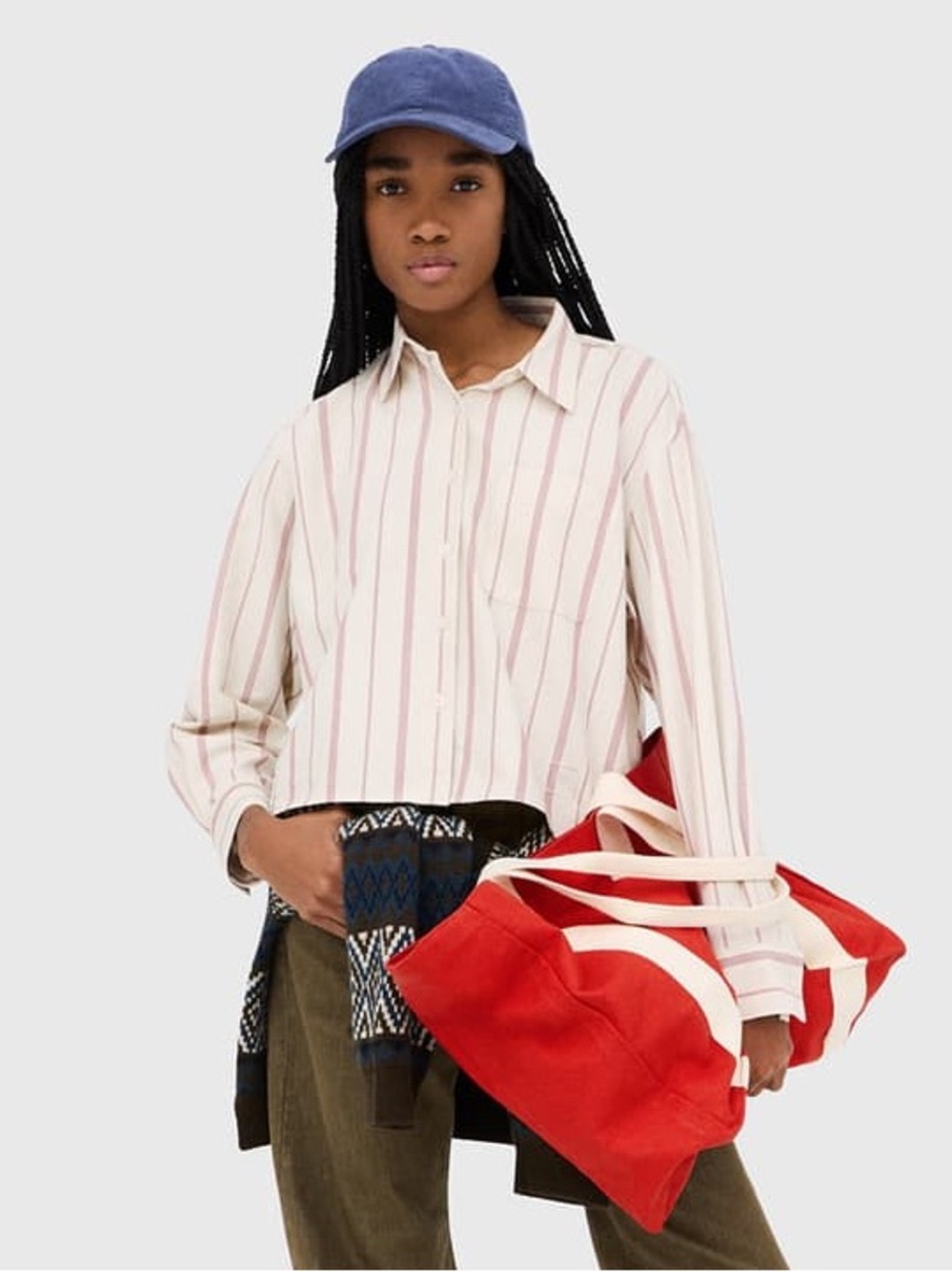 JW Anderson x Uniqlo Oxford Boxy Shirt Natural Burgundy Stripe | XL | NWT